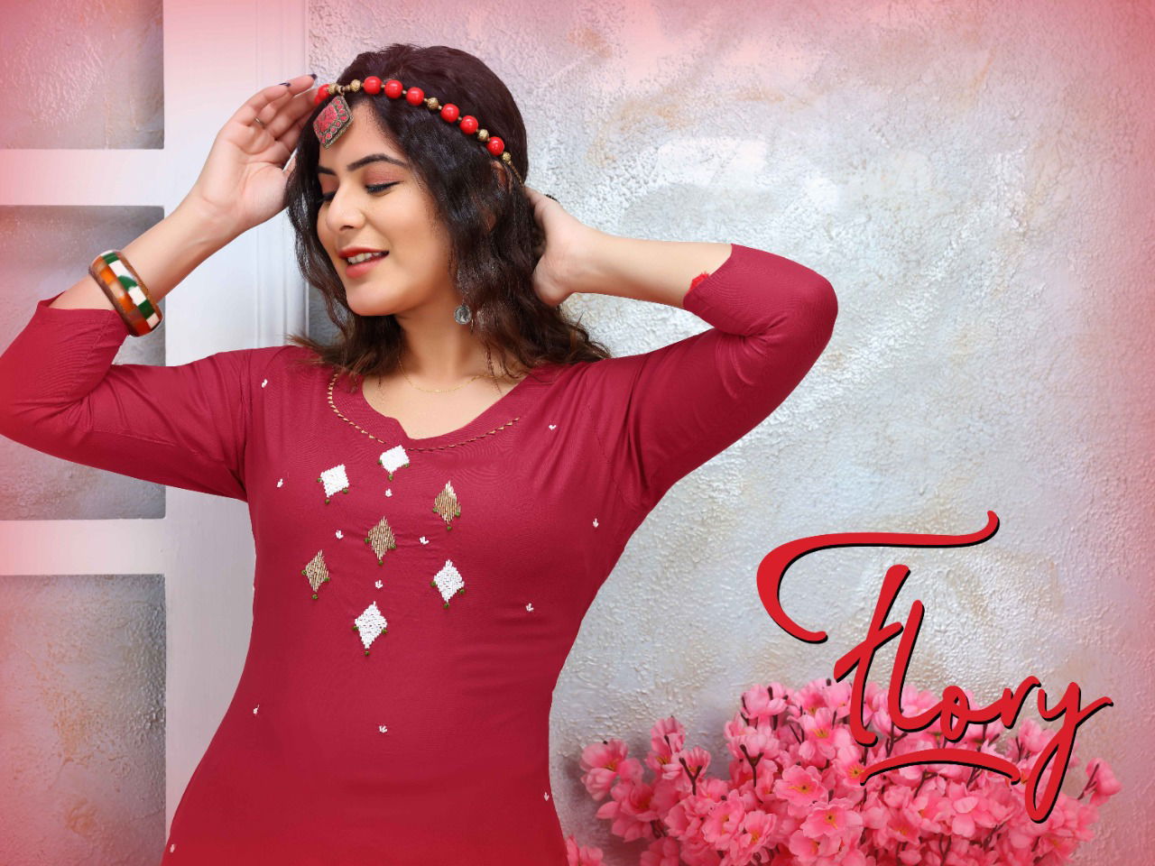 Flory Ethnic Wear Designer Rayon Embroidery Kurti Collection